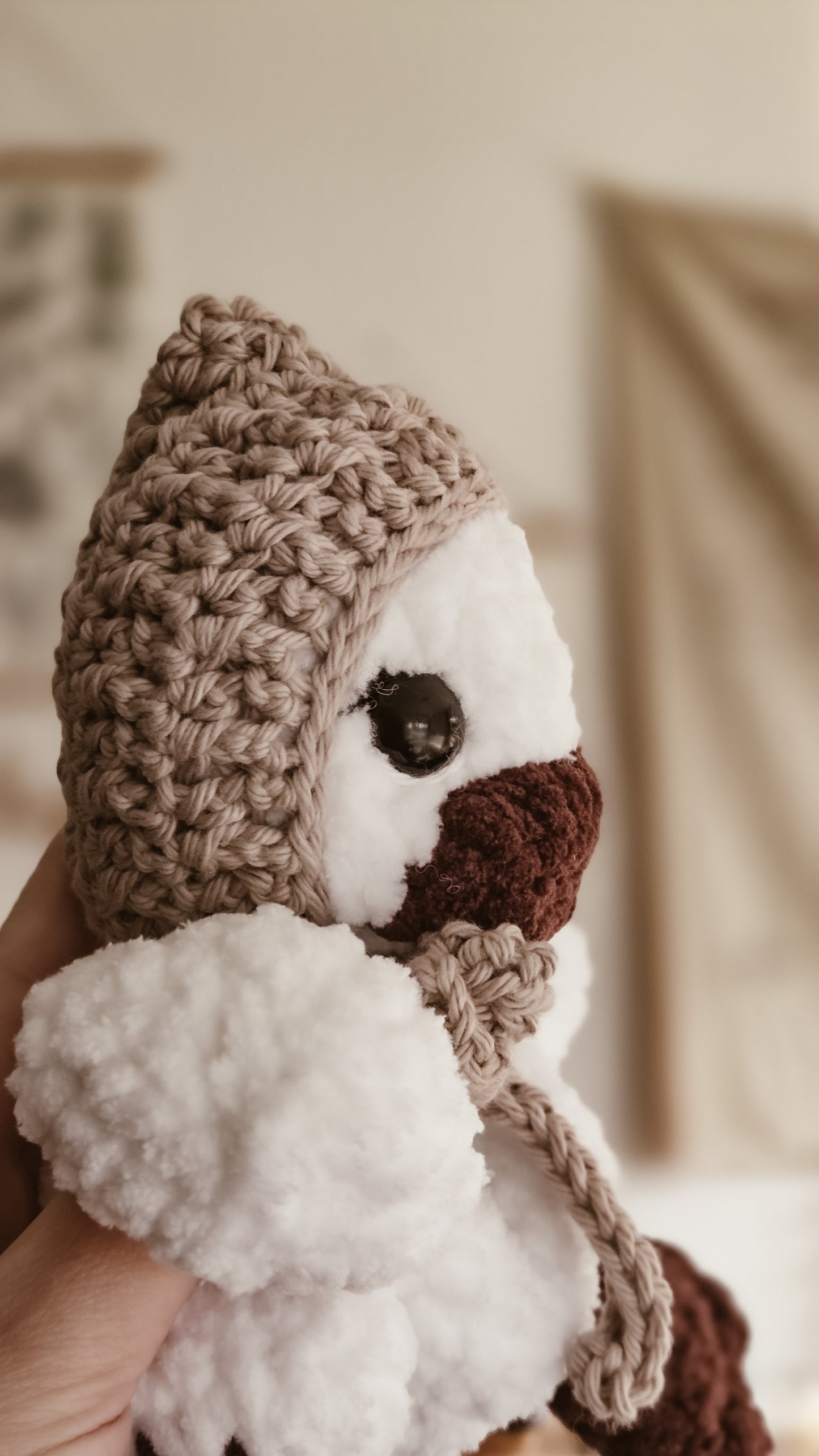 Handmade Crochet white duck with grey bonnet plushie | Coffee & Cream Collection