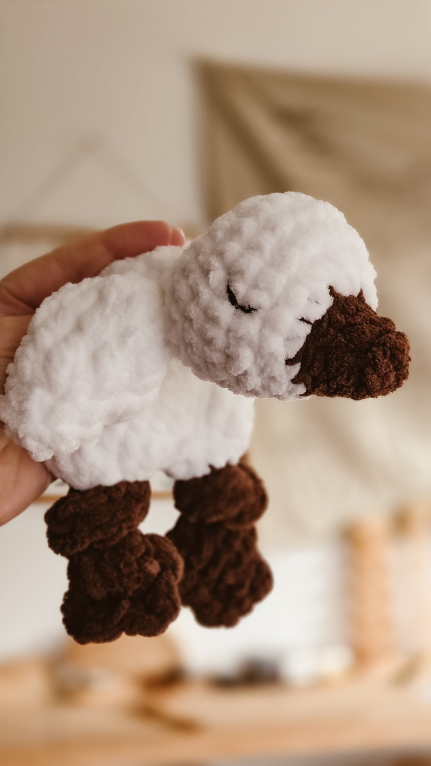 White Handmade Crochet Goose Knotted Lovey | Coffee & Cream Collection