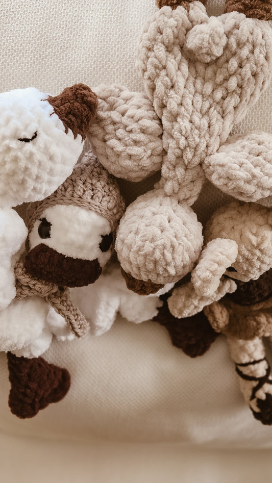 Beige Handmade Crochet Goose Knotted Lovey | Coffee & Cream Collection
