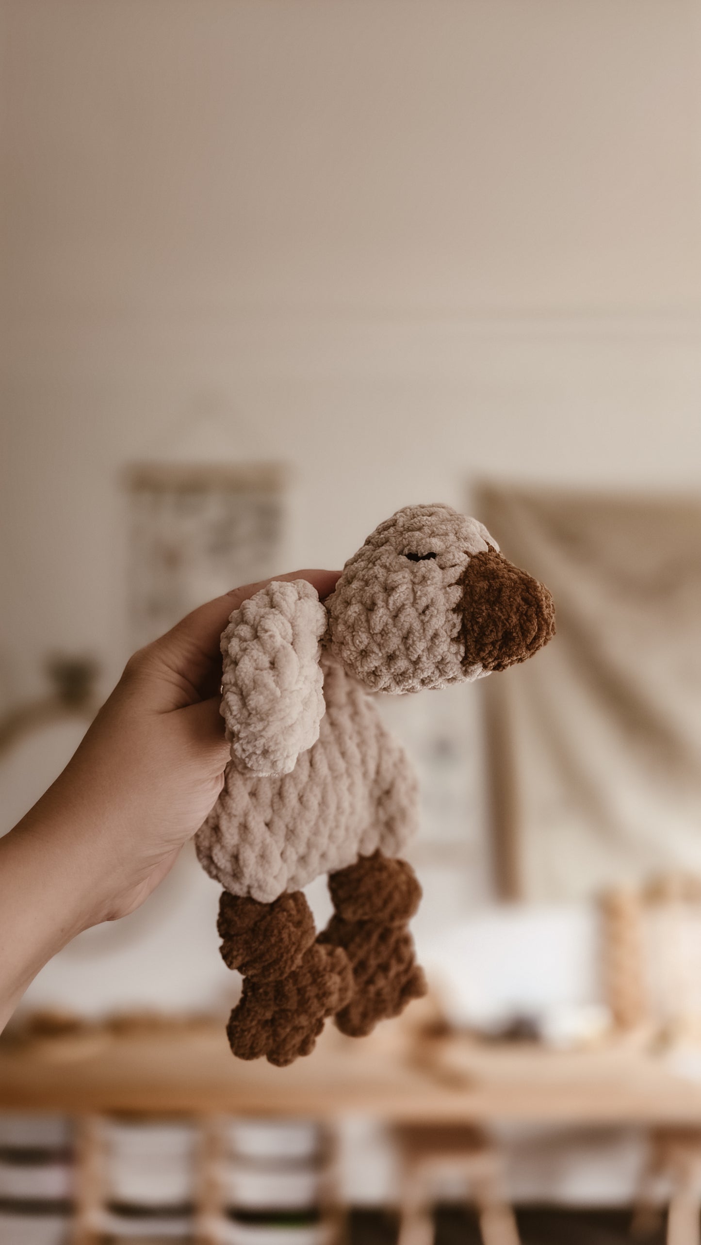 Beige Handmade Crochet Goose Knotted Lovey | Coffee & Cream Collection