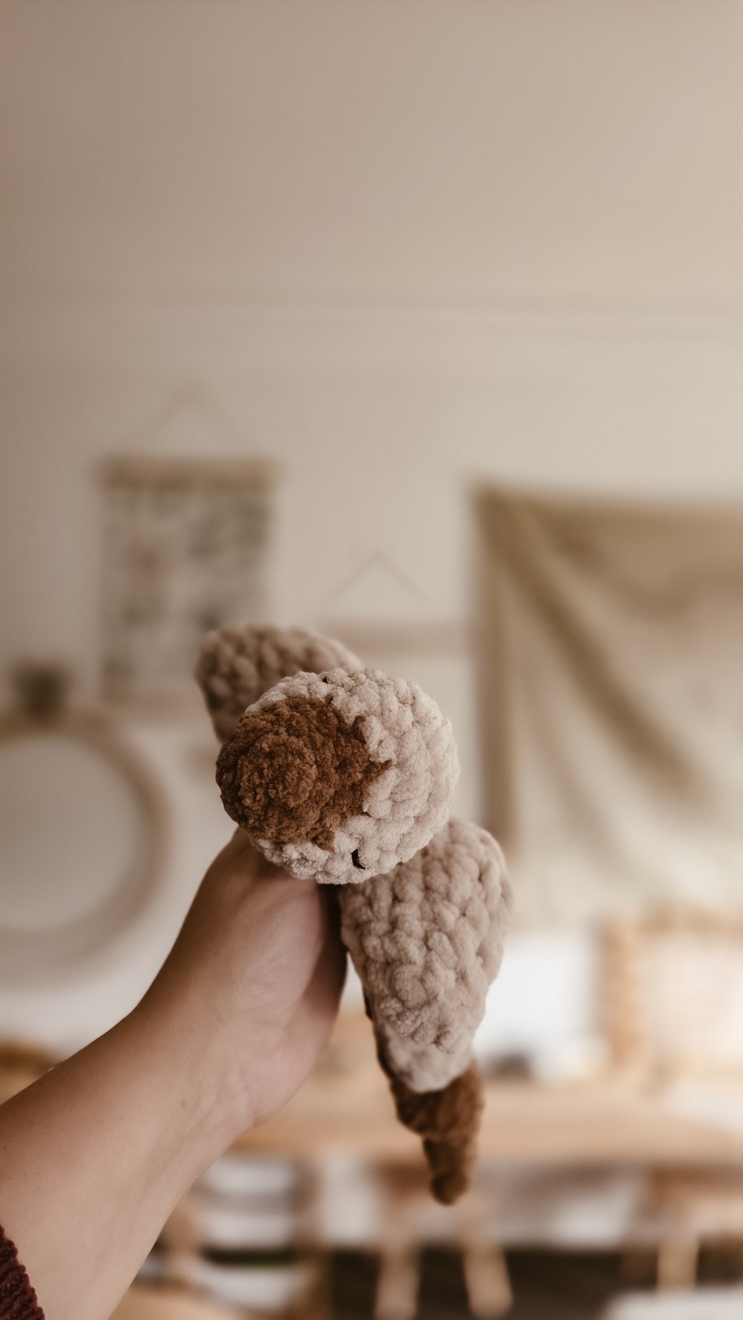 Beige Handmade Crochet Goose Knotted Lovey | Coffee & Cream Collection