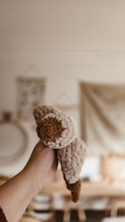 Beige Handmade Crochet Goose Knotted Lovey | Coffee & Cream Collection
