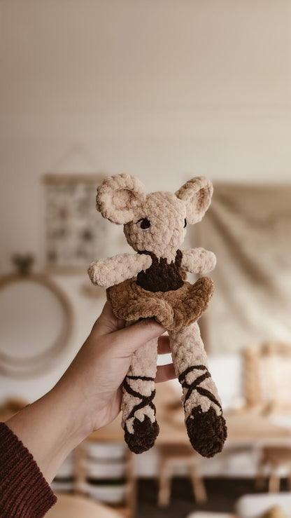 Handmade Crochet cream ballerina mouse with brown tutu | Coffee & Cream Collection