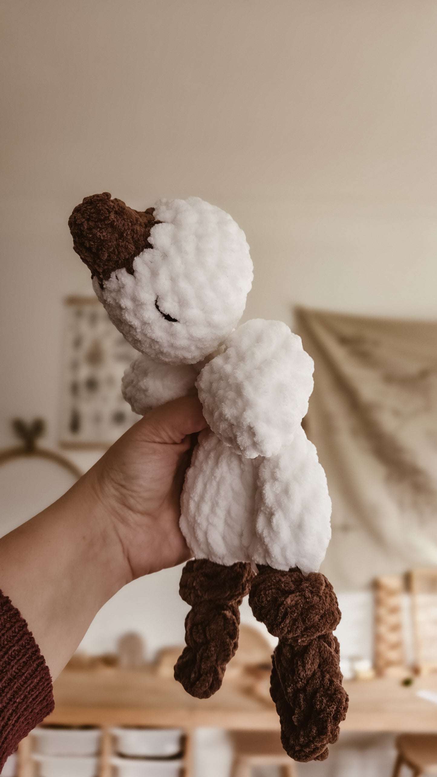White Handmade Crochet Goose Knotted Lovey | Coffee & Cream Collection