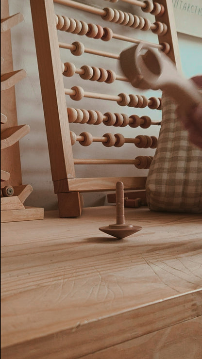 Handmade wooden pull-string spinning top | vintage style | Coffee & Cream Collection