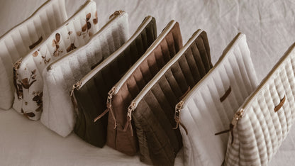 Khaki green Tall Zipper Bag | Toiletry Bag | Mini Nappy Bag, Makeup & Travel Pouch with Inner Pocket | Winter Forest Collection