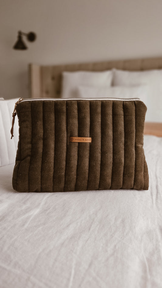 Khaki green Tall Zipper Bag | Toiletry Bag | Mini Nappy Bag, Makeup & Travel Pouch with Inner Pocket | Winter Forest Collection