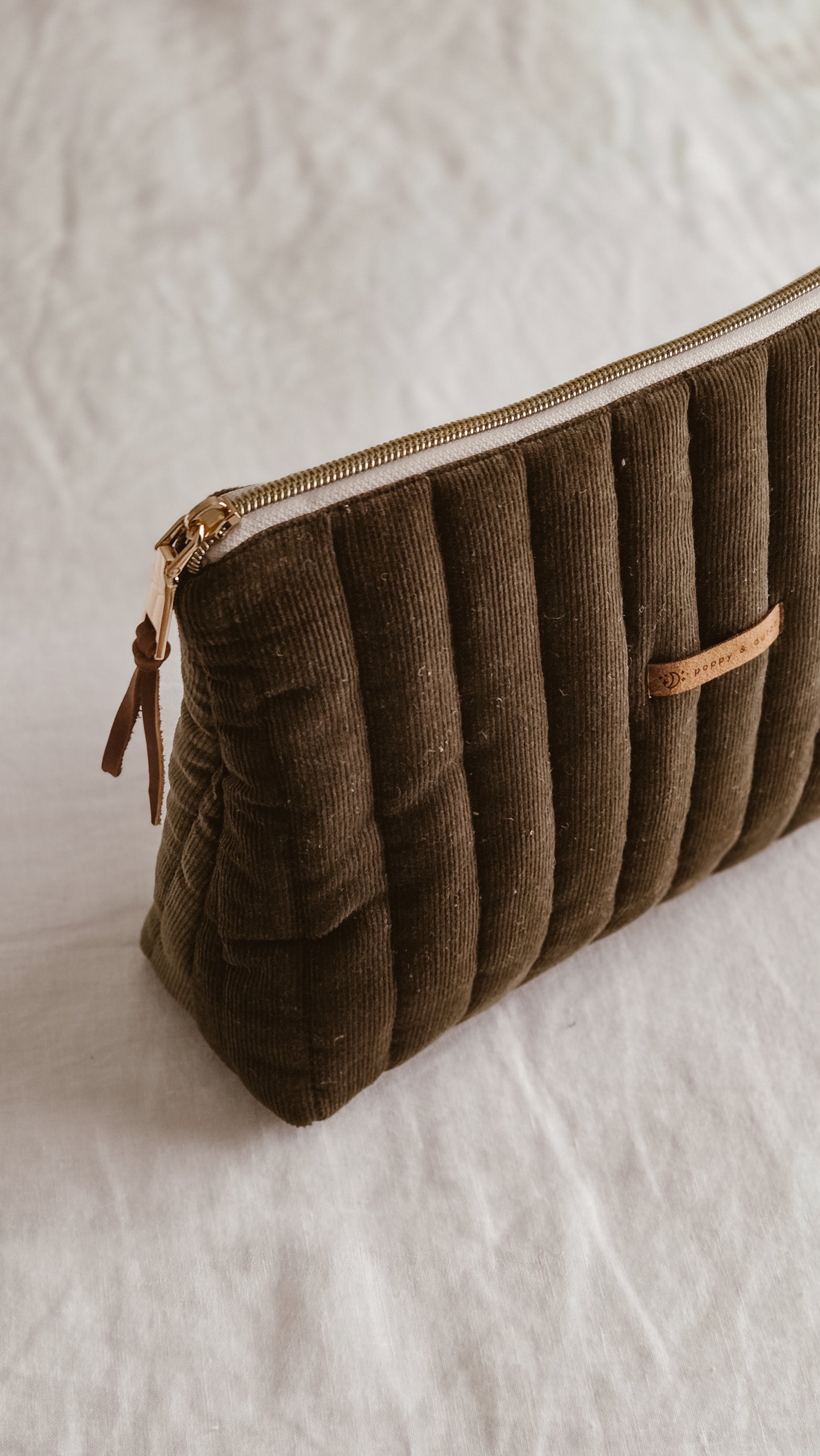 Khaki green Tall Zipper Bag | Toiletry Bag | Mini Nappy Bag, Makeup & Travel Pouch with Inner Pocket | Winter Forest Collection