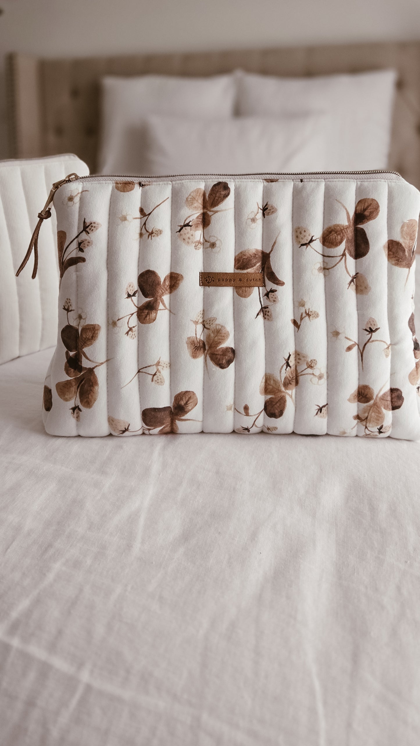 Strawberry knit Tall Zipper Bag | Toiletry Bag | Mini Nappy Bag, Makeup & Travel Pouch with Inner Pocket | Winter Forest Collection