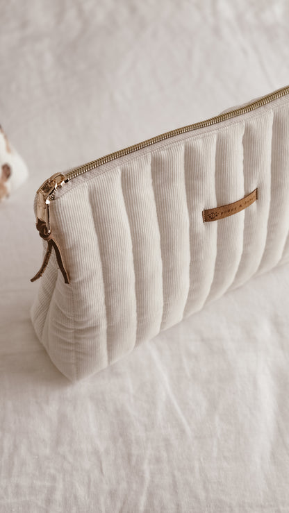 Off white Corduroy Tall Zipper Bag | Toiletry Bag | Mini Nappy Bag, Makeup & Travel Pouch with Inner Pocket | Coffee & Cream Collection