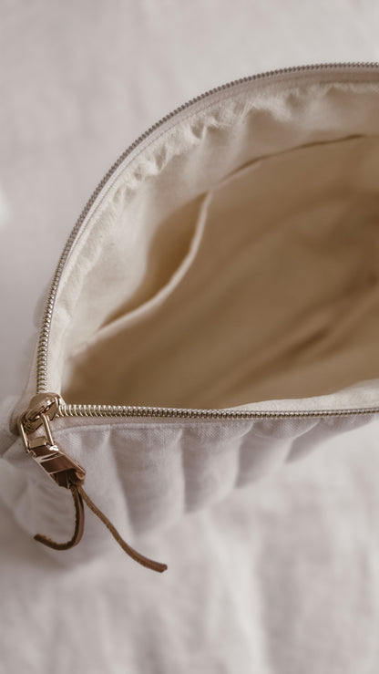 White Terry Tall Zipper Bag | Toiletry Bag | Mini Nappy Bag, Makeup & Travel Pouch with Inner Pocket | Coffee and Cream Collection