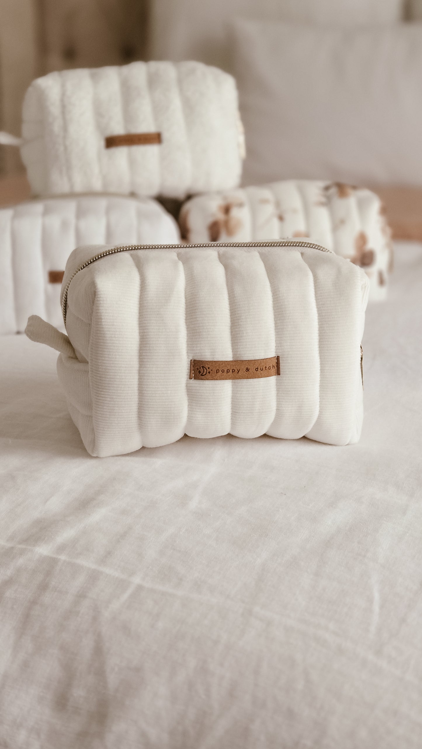 Off white corduroy Boxy Zipper Bag – Mini Nappy Bag, Makeup & Travel Pouch with Inner Pocket | Coffee & Cream Collection