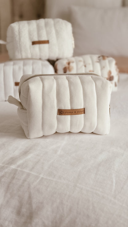 Off white corduroy Boxy Zipper Bag – Mini Nappy Bag, Makeup & Travel Pouch with Inner Pocket | Coffee & Cream Collection
