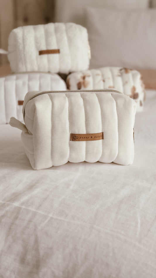 Off white corduroy Boxy Zipper Bag – Mini Nappy Bag, Makeup & Travel Pouch with Inner Pocket | Coffee & Cream Collection
