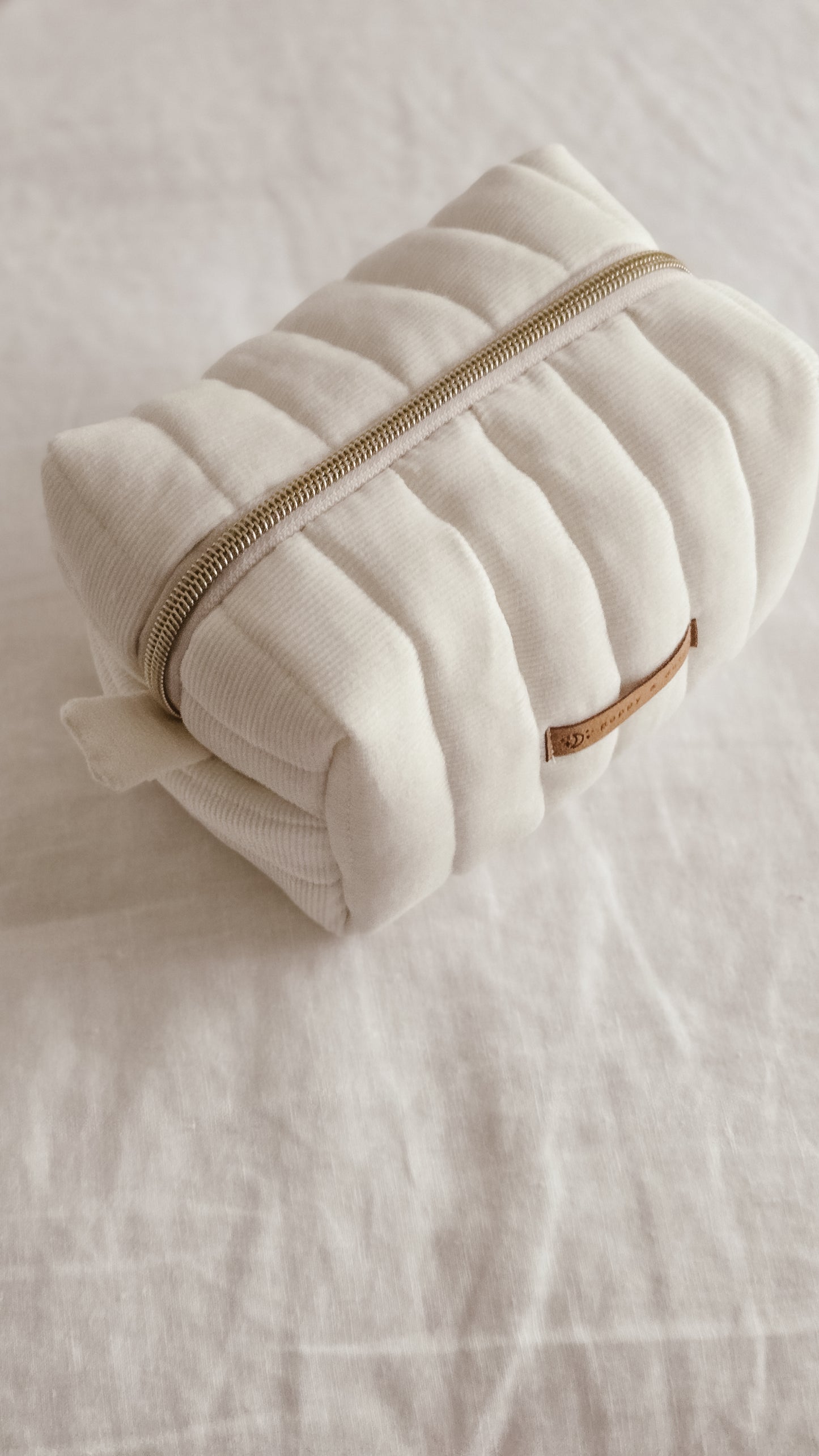 Off white corduroy Boxy Zipper Bag – Mini Nappy Bag, Makeup & Travel Pouch with Inner Pocket | Coffee & Cream Collection