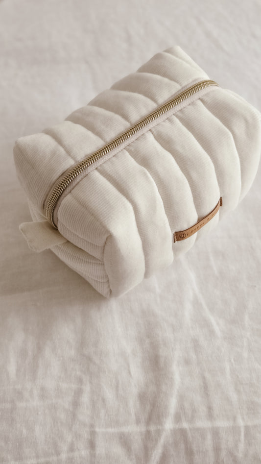 Off white corduroy Boxy Zipper Bag – Mini Nappy Bag, Makeup & Travel Pouch with Inner Pocket | Coffee & Cream Collection