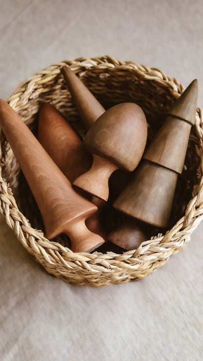 Hand Turned Wooden Tree Set | Natural European Beech Waldorf Toys | Winter Forest Collection