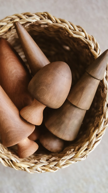 Hand Turned Wooden Tree Set | Natural European Beech Waldorf Toys | Winter Forest Collection