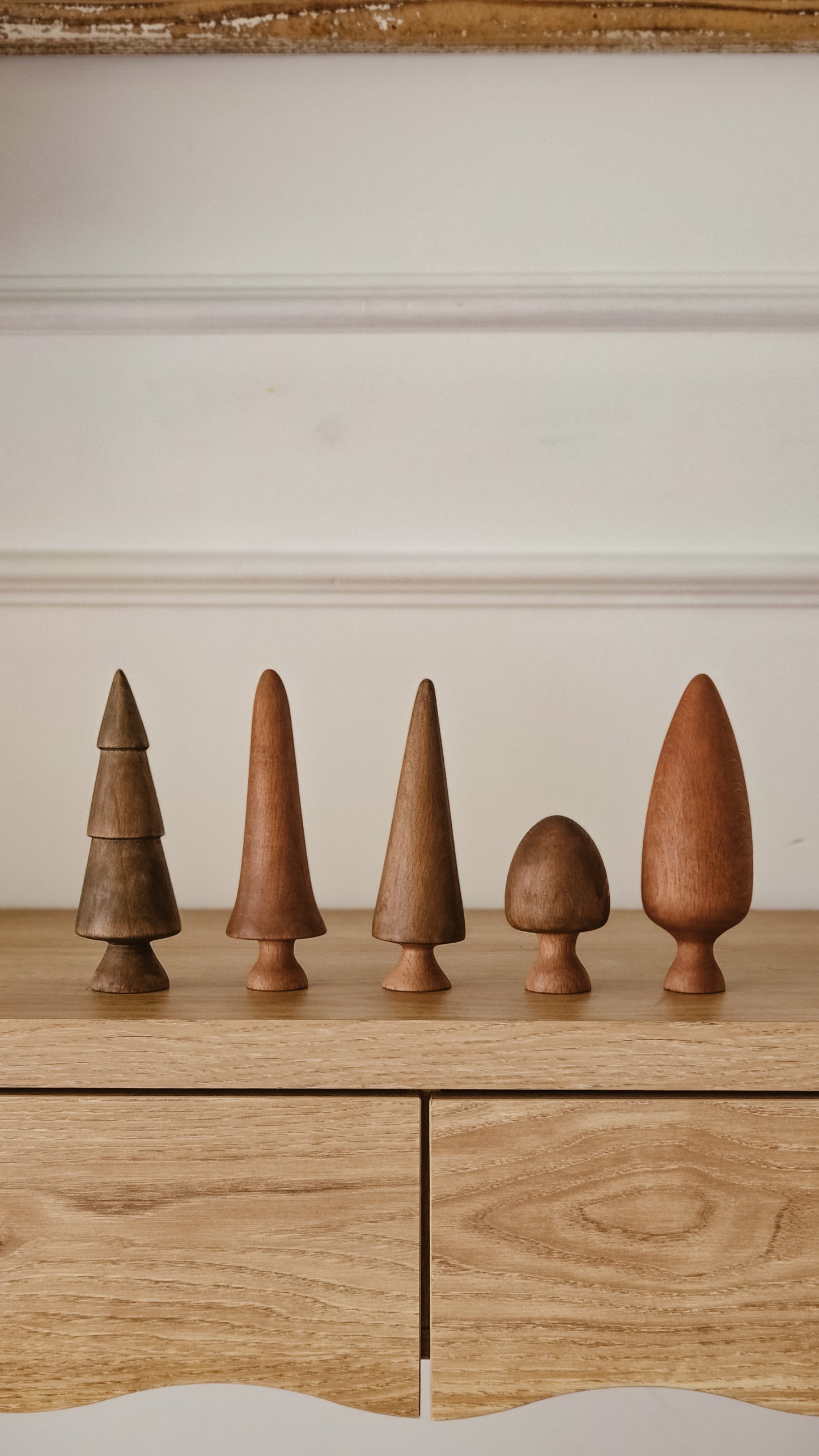 Hand Turned Wooden Tree Set | Natural European Beech Waldorf Toys | Winter Forest Collection