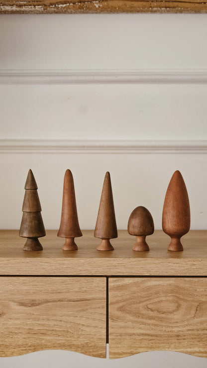Hand Turned Wooden Tree Set | Natural European Beech Waldorf Toys | Winter Forest Collection