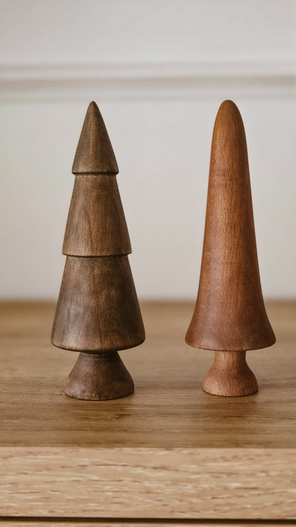 Hand Turned Wooden Tree Set | Natural European Beech Waldorf Toys | Winter Forest Collection