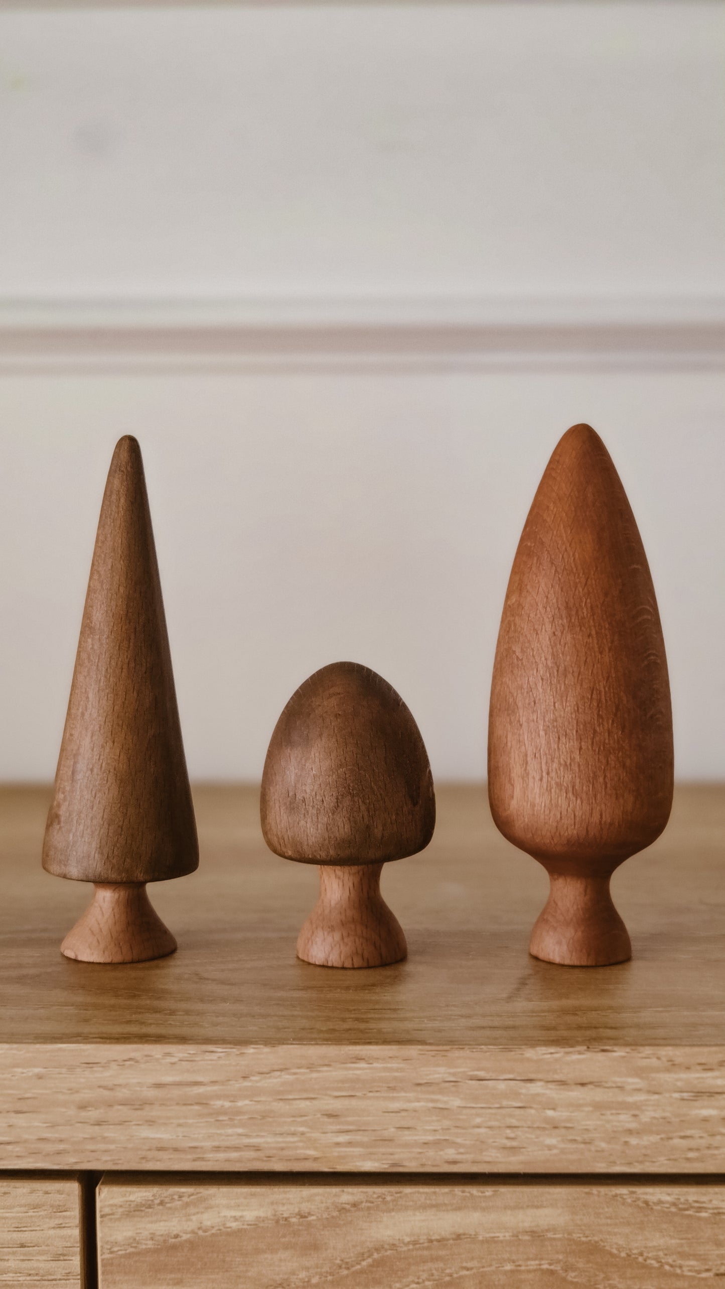 Hand Turned Wooden Tree Set | Natural European Beech Waldorf Toys | Winter Forest Collection