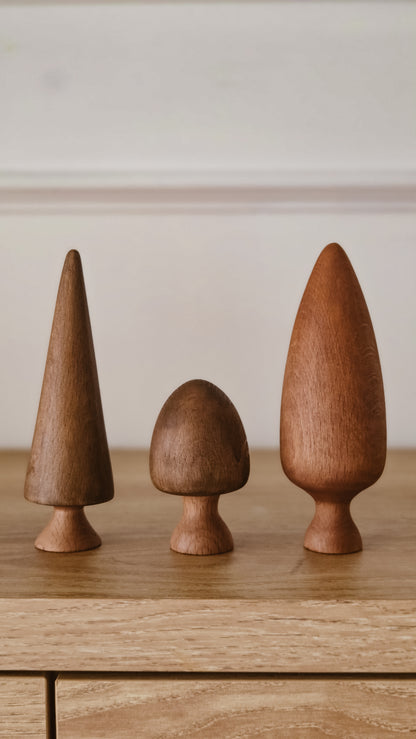 Hand Turned Wooden Tree Set | Natural European Beech Waldorf Toys | Winter Forest Collection