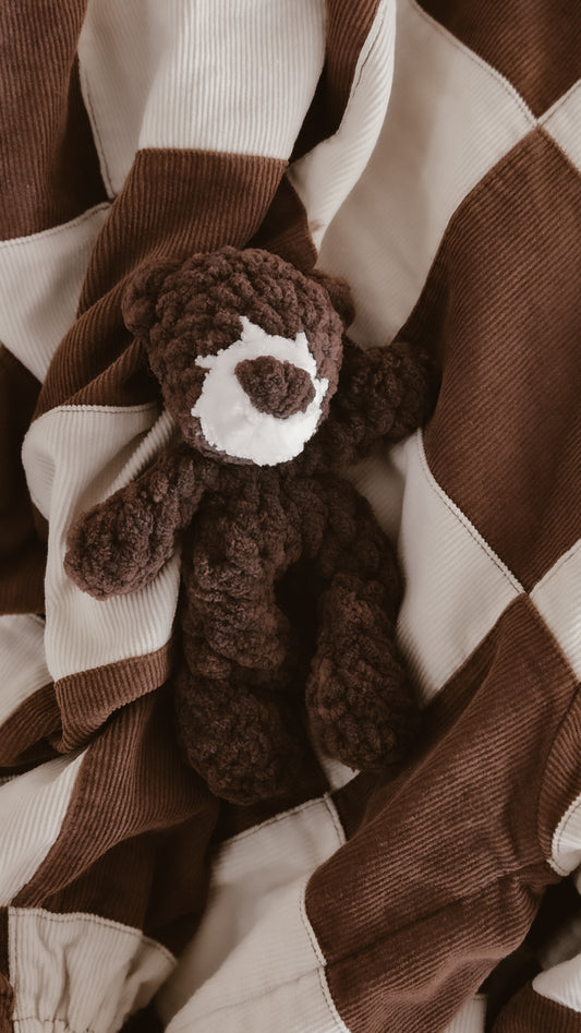 Handmade Crochet dark mini teddy bear plushie | Coffee & Cream Collection