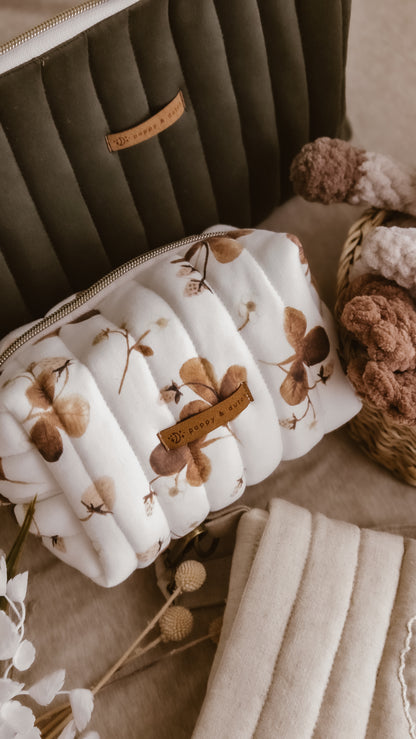 Strawberry knit Boxy Zipper Bag – Mini Nappy Bag, Makeup & Travel Pouch with Inner Pocket | Winter Forest Collection