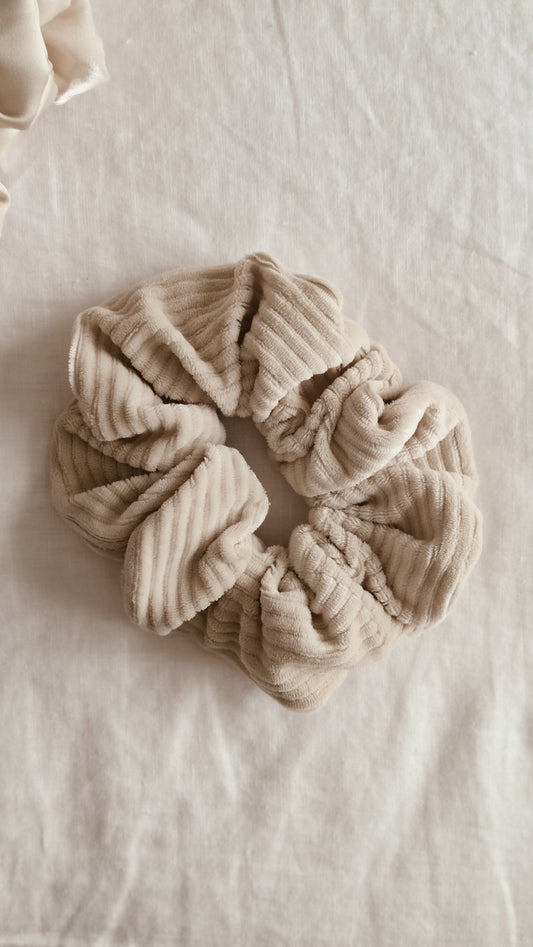 XLarge Handmade Scrunchie | Beige velour knit | Coffee & Cream collection