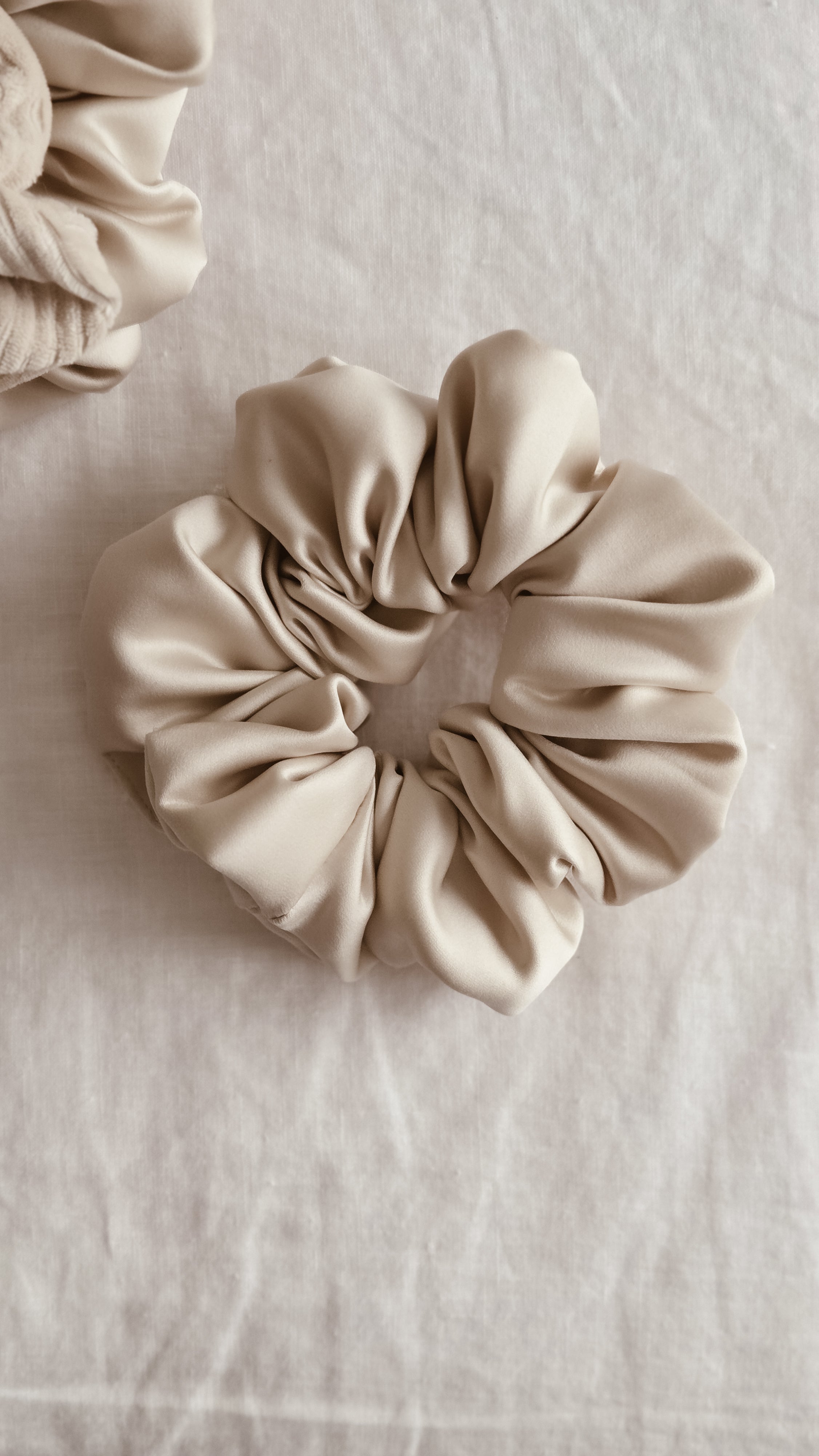 XLarge Handmade Scrunchie | Cream satin | Coffee & Cream