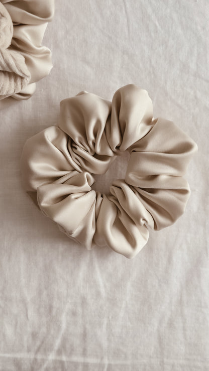 XLarge Handmade Scrunchie | Cream satin | Coffee & Cream collection