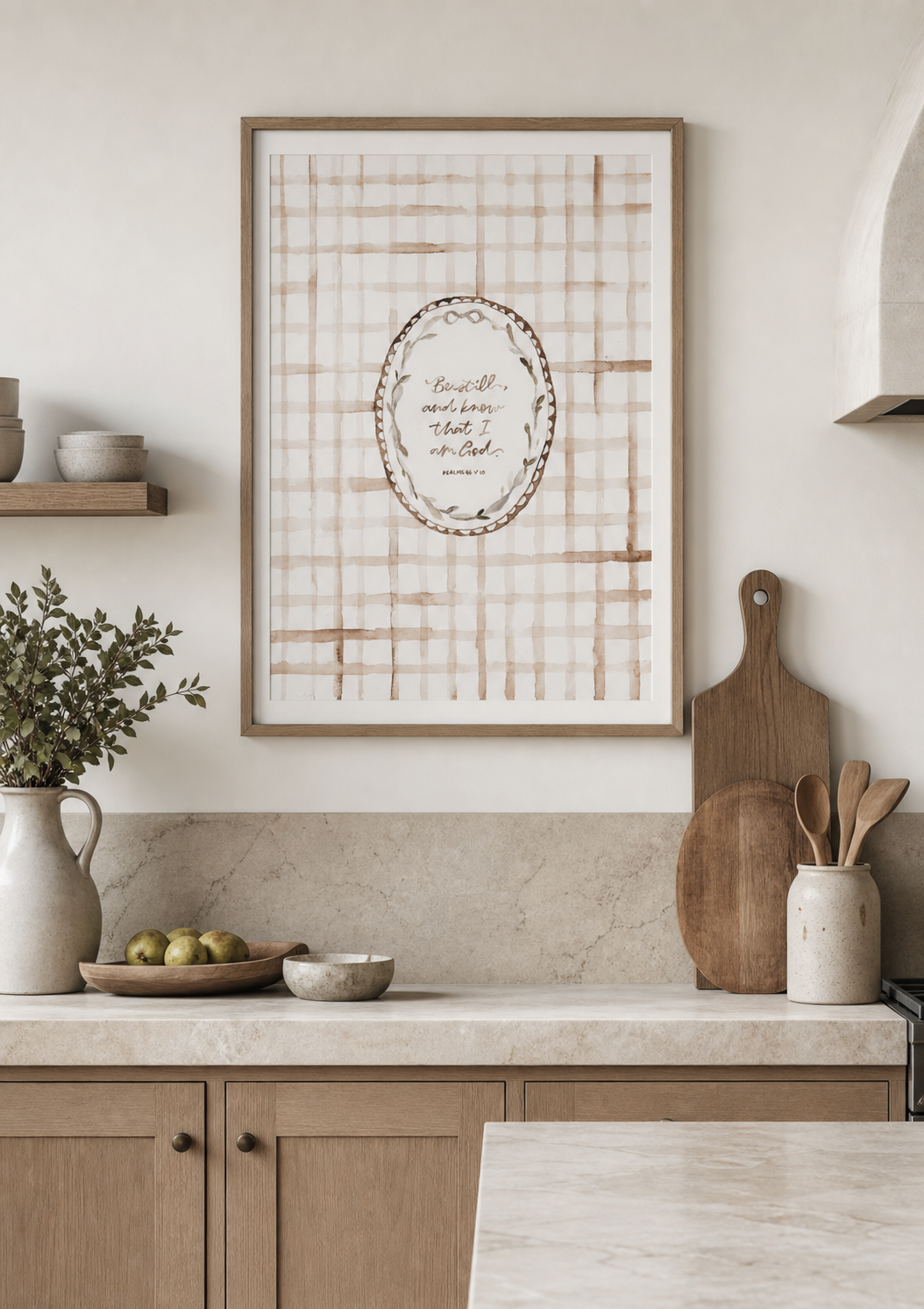 Digital Print | Psalms 46:10 Be Still and Know |  Warm Neutral Gingham Watercolor | Coffee & Cream Collection