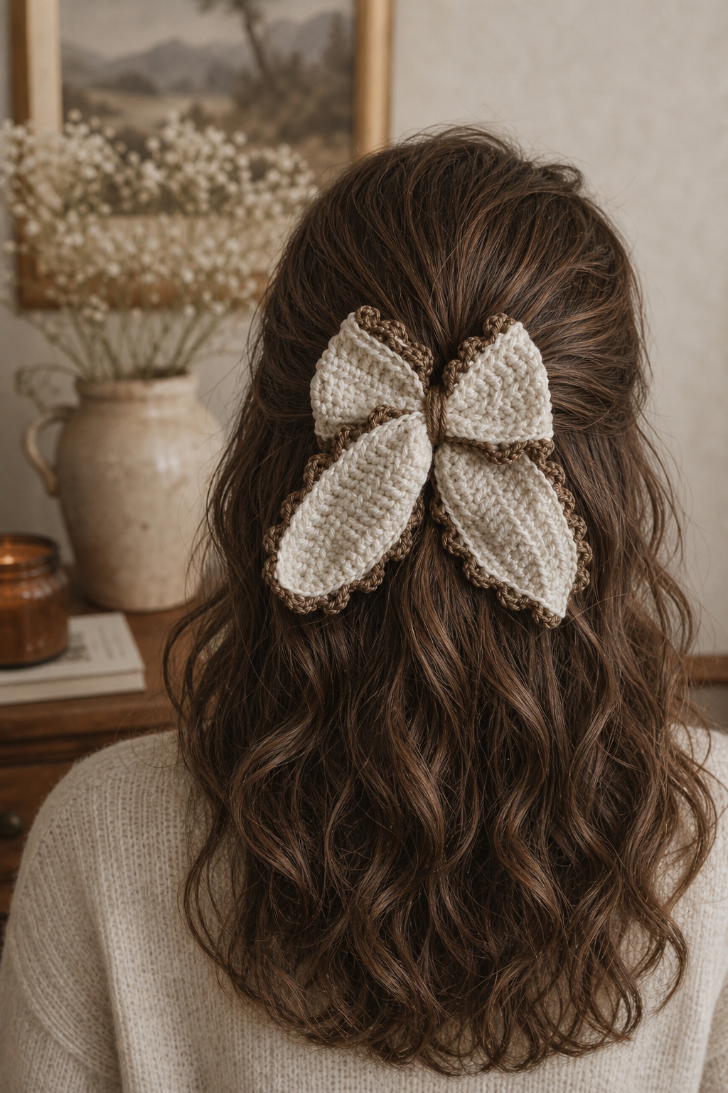 Handmade Crochet Hair bow clip | Large | Winter Forest Collection