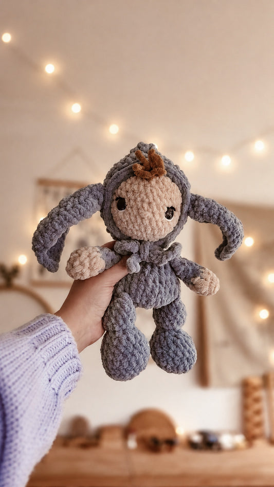 Handmade Crochet doll with Blue Bunny Suit | Plushie | Pastel Collection
