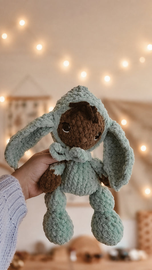 Handmade Crochet doll with Mint Bunny Suit | Plushie | Pastel Collection