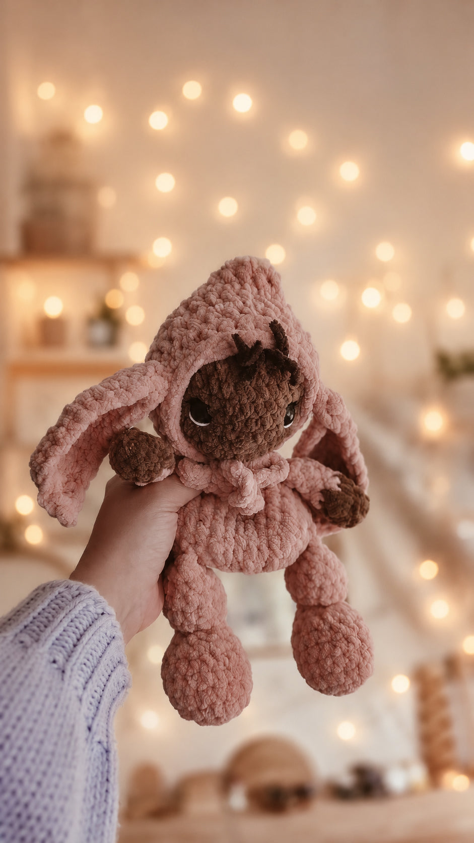 Handmade Crochet doll with Pink Bunny Suit | Plushie | Pastel Collection