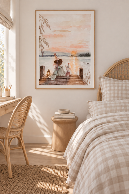 Hand-Painted Watercolor Art Print: Sunset Girl | Digital Download
