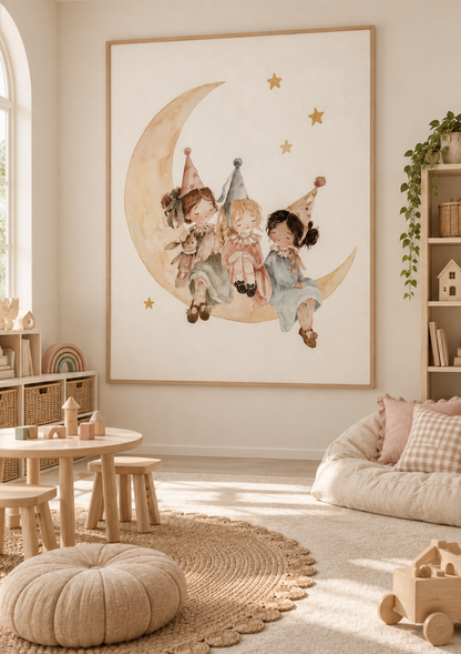 Fine Art Poster: Sky Girls – Whimsical Party Illustration