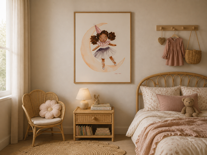 Hand-Painted Watercolor Art Print: Moon Girl | Digital Download