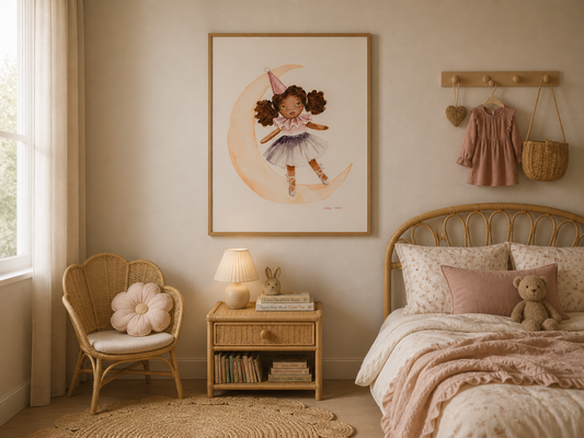 Hand-Painted Watercolor Art Print: Moon Girl | Digital Download