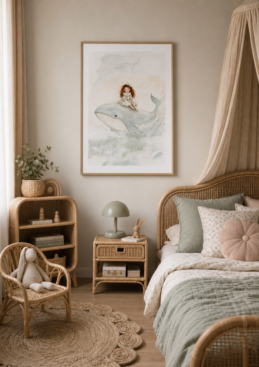 Hand-Painted Watercolor Art Print: Whimsical Whale | Fine Art Poster