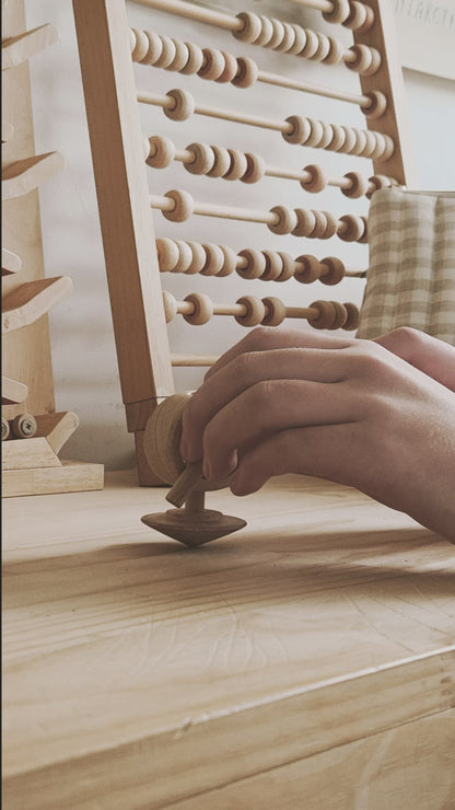 Handmade wooden pull-string spinning top | vintage style | Coffee & Cream Collection