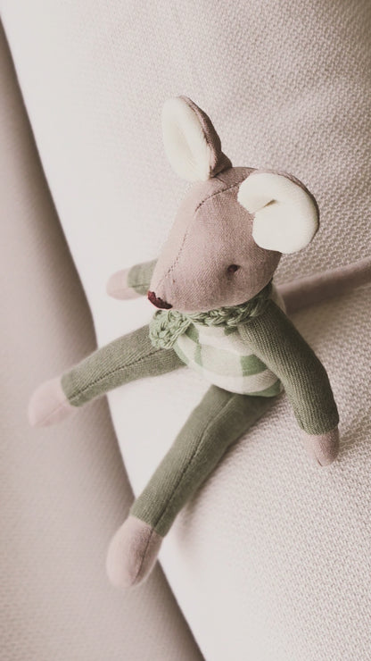 Handmade Linen Mouse | Green | Heirloom soft toy | Pastel Collection