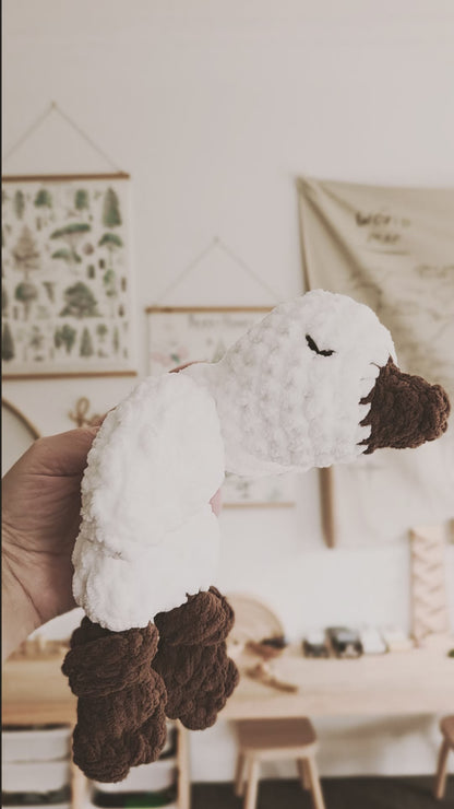 White Handmade Crochet Goose Knotted Lovey | Coffee & Cream Collection