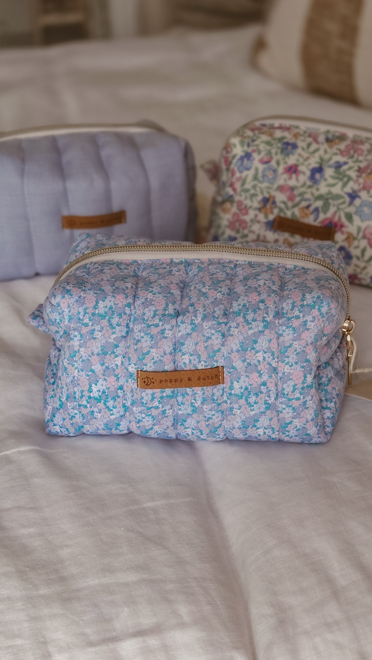 Blue floral Boxy Zipper Bag – Mini Nappy Bag, Makeup & Travel Pouch with Inner Pocket