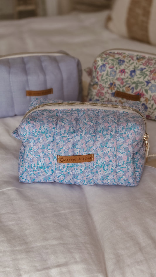 Blue floral Boxy Zipper Bag – Mini Nappy Bag, Makeup & Travel Pouch with Inner Pocket
