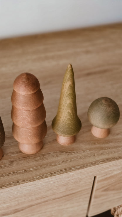 Hand Turned Wooden Tree Set | Natural European Beech Waldorf Toys | Forest Harvest Collection