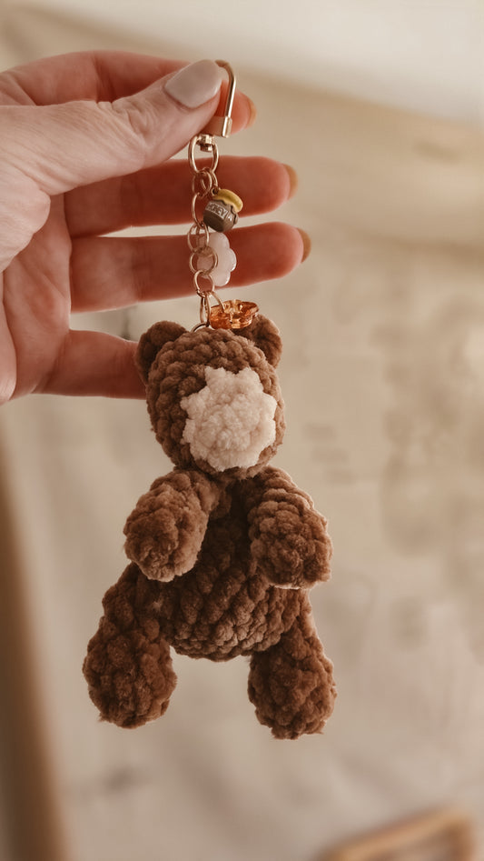Handmade Crochet Bear + Honeypot Keychain