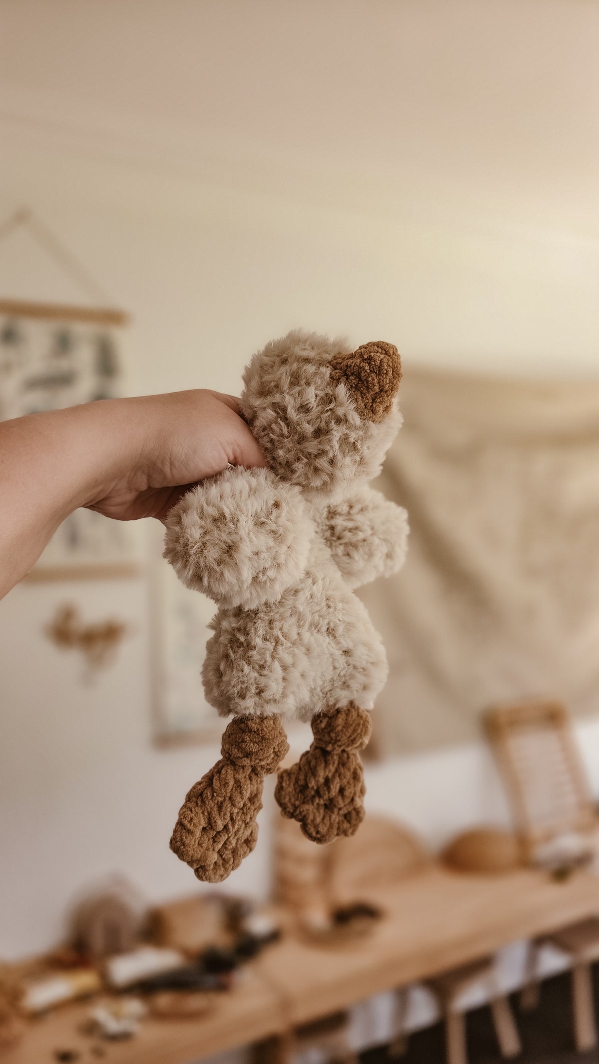Beige Handmade Crochet fluffy Golden Goose Knotted Lovey